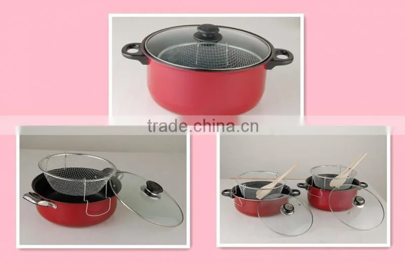 Carbon steel deep frying pan with basket