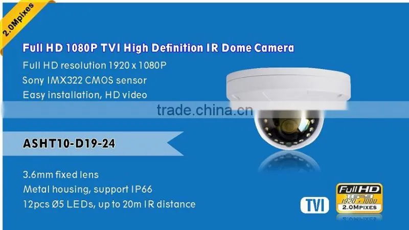1/2.8"SONY CMOS 2.0Megapixel 3.6mm fixed lens 1080P TVI Dome camera 20m IR Dome TVI mini Camera