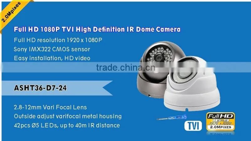 HD 2.0MP 1080P 2.8-12mm TVI Color Outside Adjust Varifocal IR Dome CCTV Camera