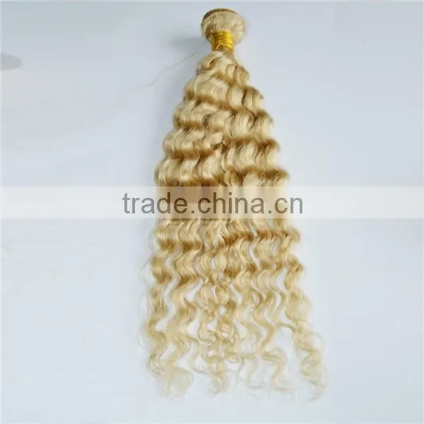 European blonde 613 color virgin deep wave curl hair extension weft