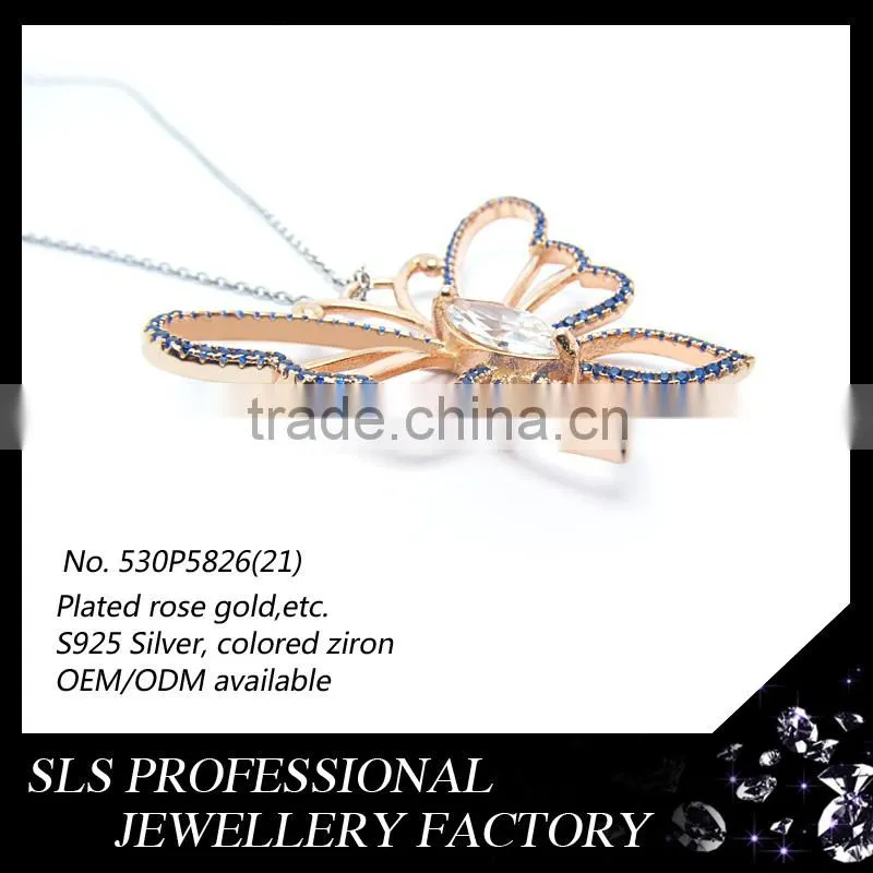 S925 silver gold women necklace with big large pendant butterfly shape pendant