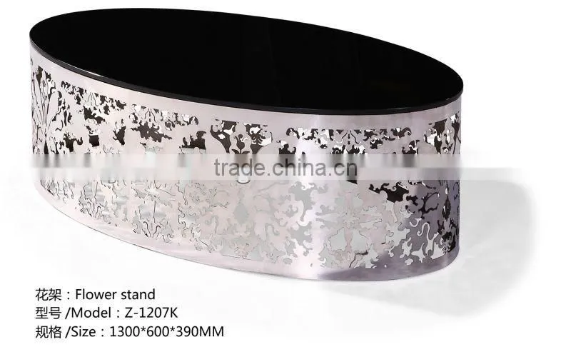 oval glass top pattern steel frame coffee table