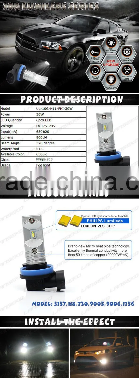2016 latest products 1156 1157 T20 3156 3157 h8 h9 h11 9005 9006 led light bulb 30w led bulb fog light