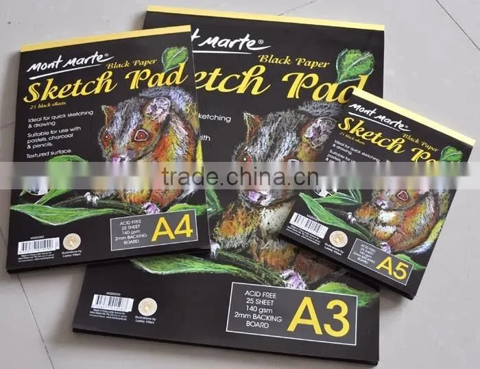 Mont Marte Black Paper Sketch Pad 25 sheet 140gsm A4