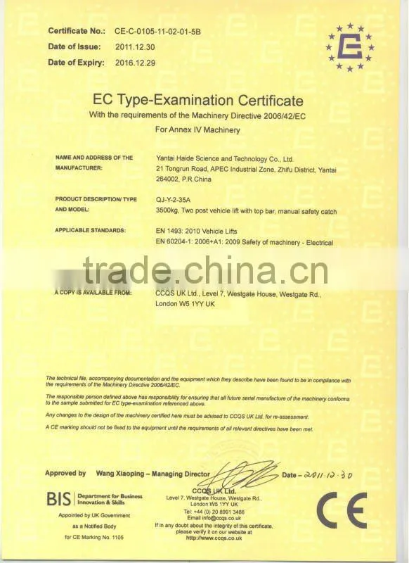 Dual hydraulic cylinder car lift ce (QJ-Y-2-35A)