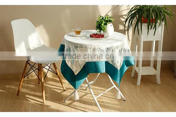 100% Polyester white lace table cloth with tassels