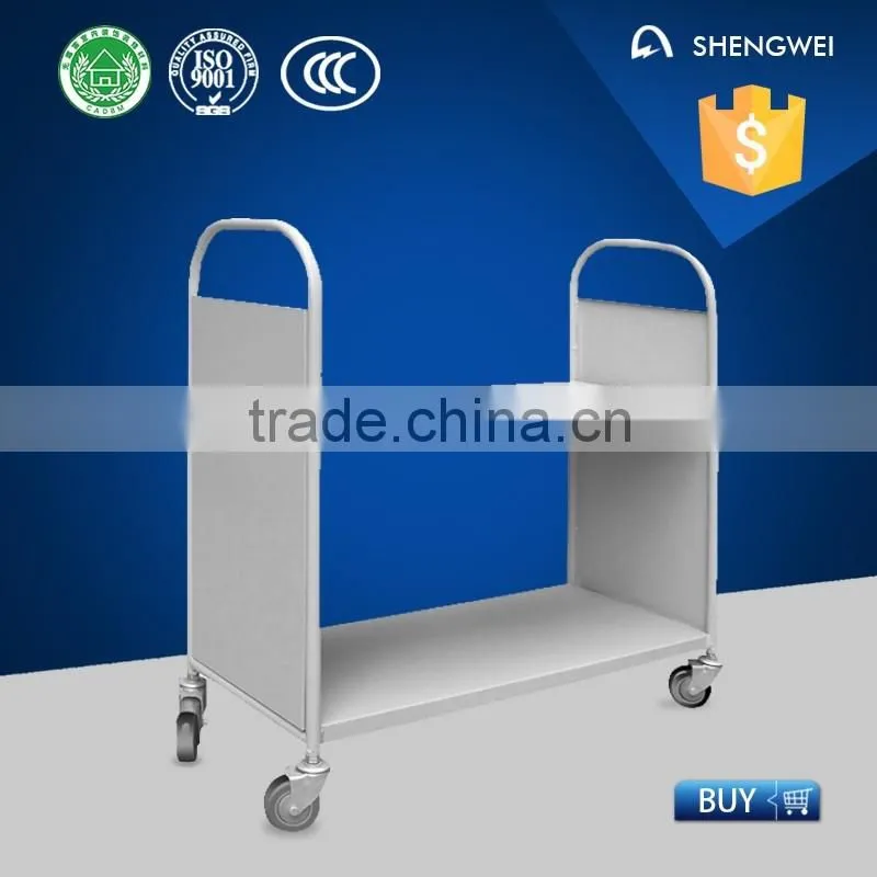 Strong and durable school equipment movable steel library book trolley
