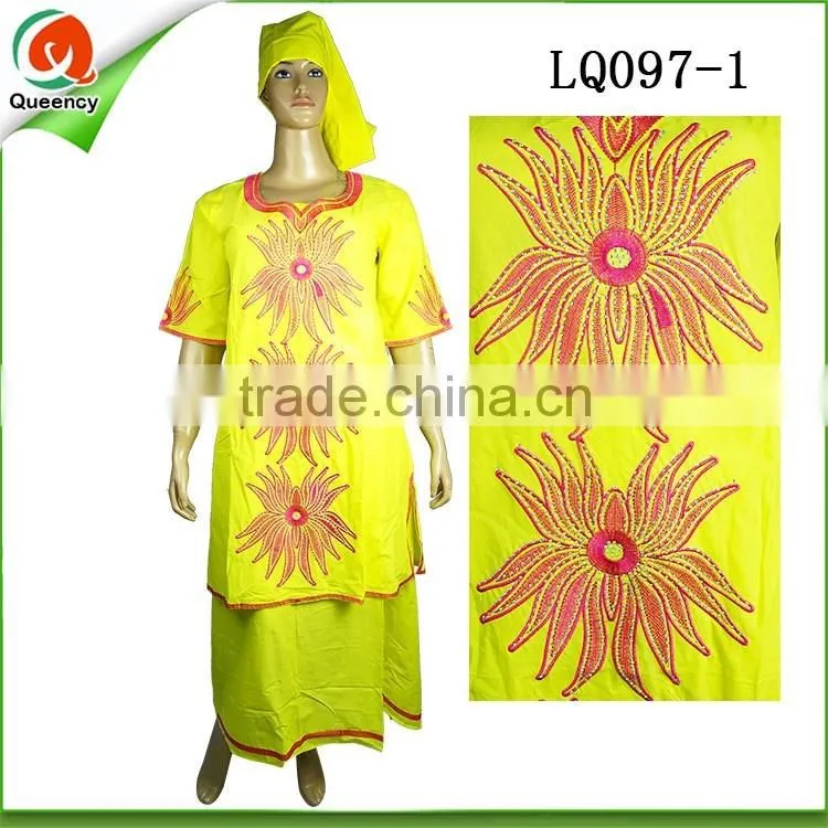 Nigeria design textile linen fabric African dashiki dress in yellow