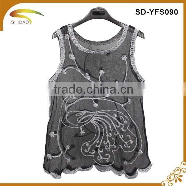 Fashion high quality semi sexy short sleeve embroidery floral Lace crochet blouse