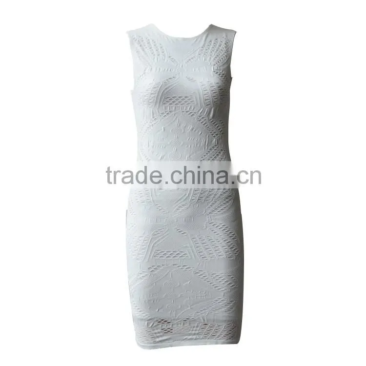 2016 Seamless Designer One Piece White Meshed Sleeveless Summer Girls Party Dress