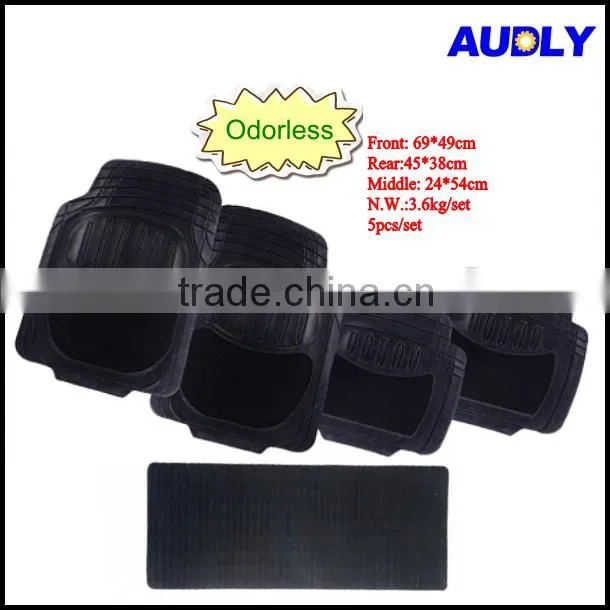 CM5006 Carpet & Rubber Car Mats ,Black Rubber Floor Mat, 4 Piece