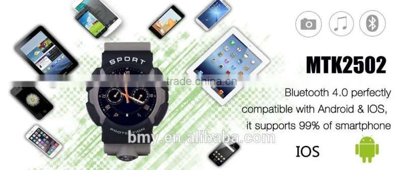 Intelligent waterproof sports watch, with 3G ,BT,see text messages, synchronization time weather, photo camera
