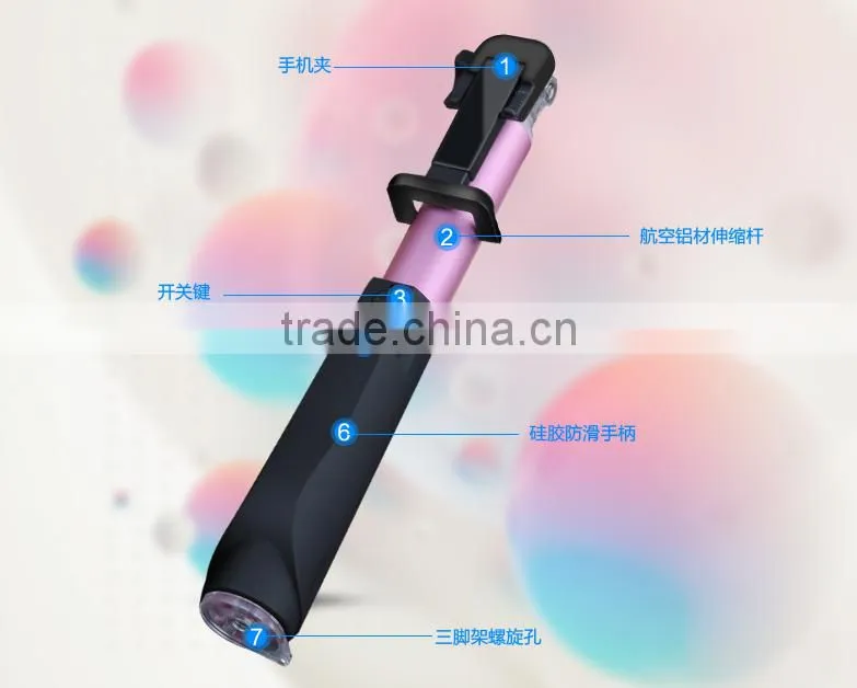 2015 Best Selling Premium Aluminum Light Portable Bluetooth Selfie Stick For Christmas