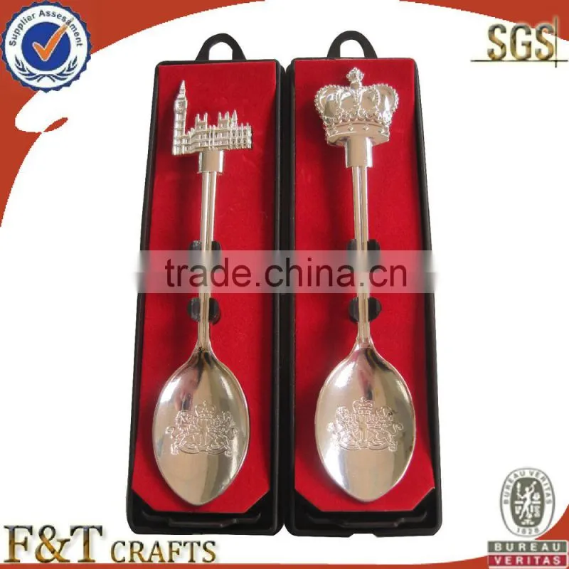 Zinc alloy 3Dbuildings high quality plating nickle spoon/souvenir gift