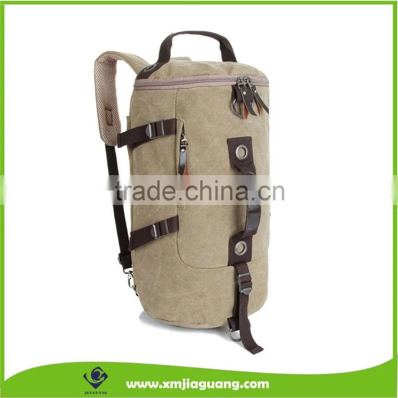 Unisex Canvas Multi-purpose Sport Bag, Barrel Backpack, Double Zipper Daypack