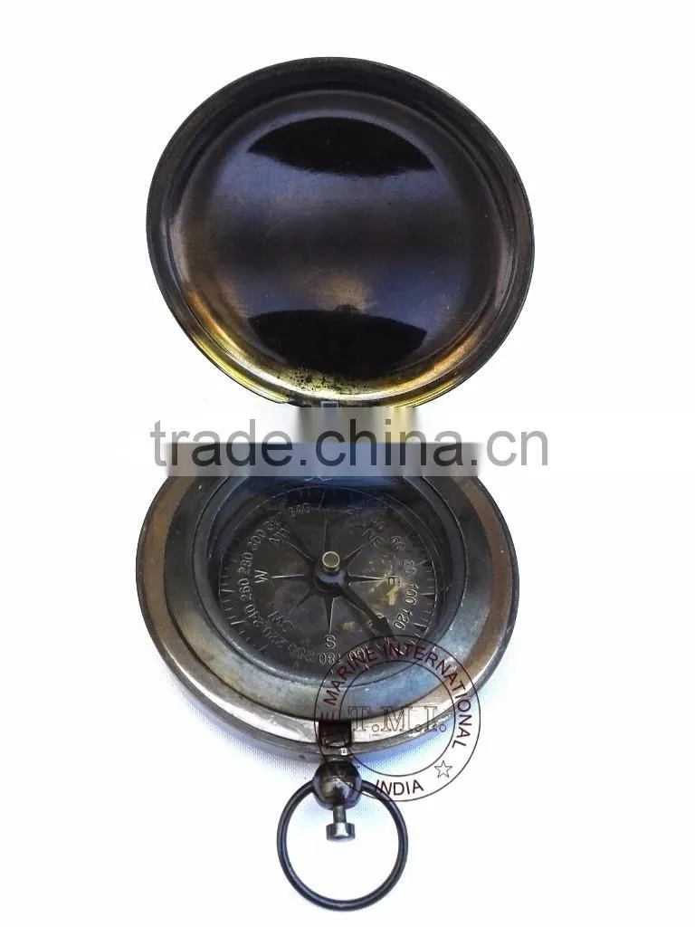 ANTIQUE DALVEY COMPASS 3" - PUSH BUTTON POCKET COMPASS - NAUTICAL BRASS ANTIQUE COMPASS