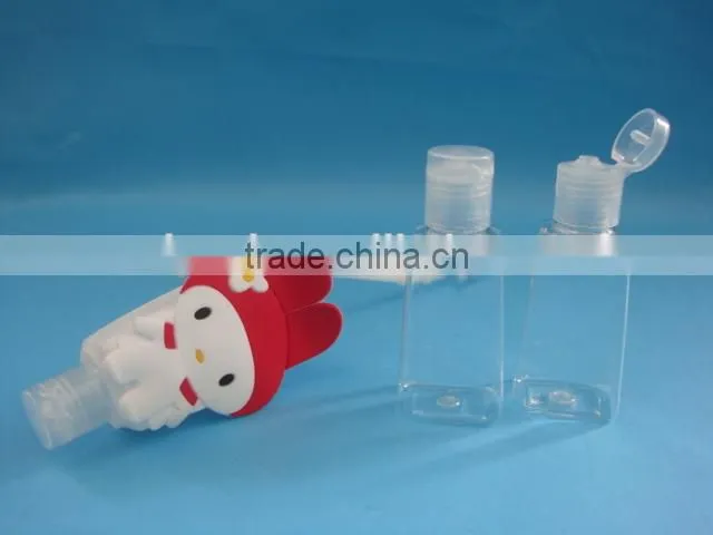 hot sale plastic hand sanitizer bottle with silicone holder, 30ml cute hand gel bottle