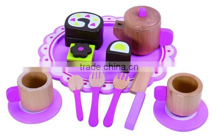 Pink Cutting Game Playset Wooden Toy Tea Set Miniature Wooden toys For Kids