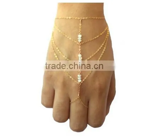 Luxury Slave Chain Link Interweave Finger Ring Hand Harness Bracelet Jewelry