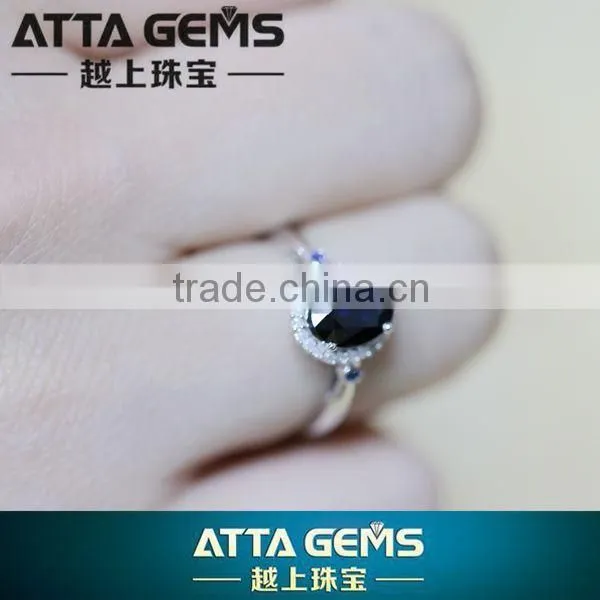 Fantastic 18K white gold women's ring-fashion gemstone ring with natural blue sapphire and diamond