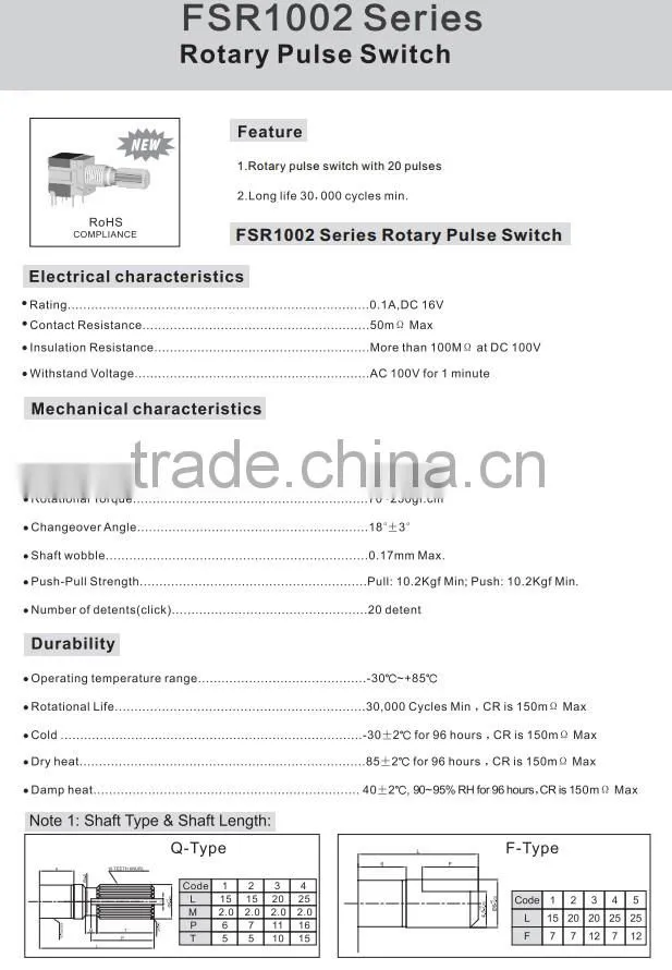 FSR1002 rotary switch Long life cycle pulse rotary switch with steady output