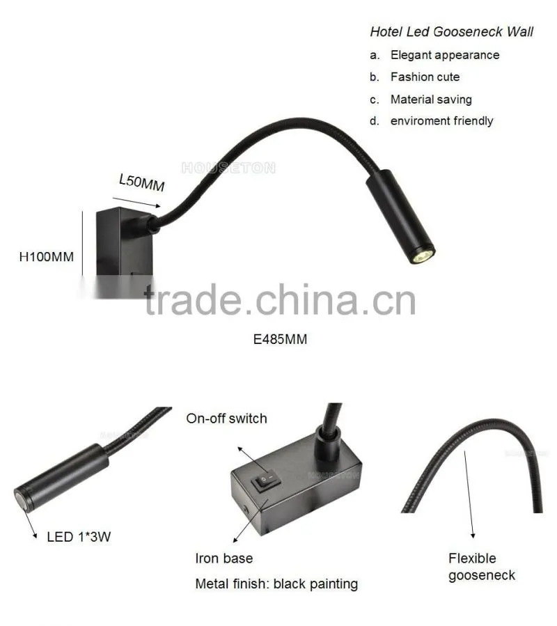 Gooseneck hotel bedside led reading lamp,hotel bedside led reading lamp,led reading lamp WL1055