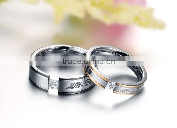 KSTONE 2015 new products 316l stainless steel couple diamond engagement ring, wedding ring couple ring
