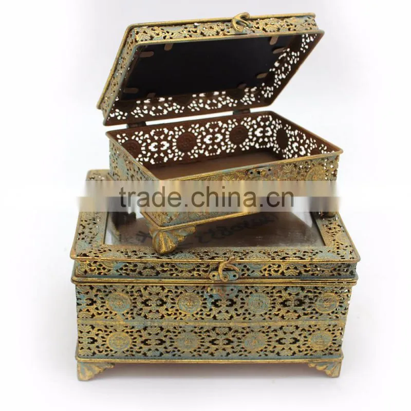 Decorative Jewelry Mirror Wholesale Trinket Box,Antique Metal Trinket Box