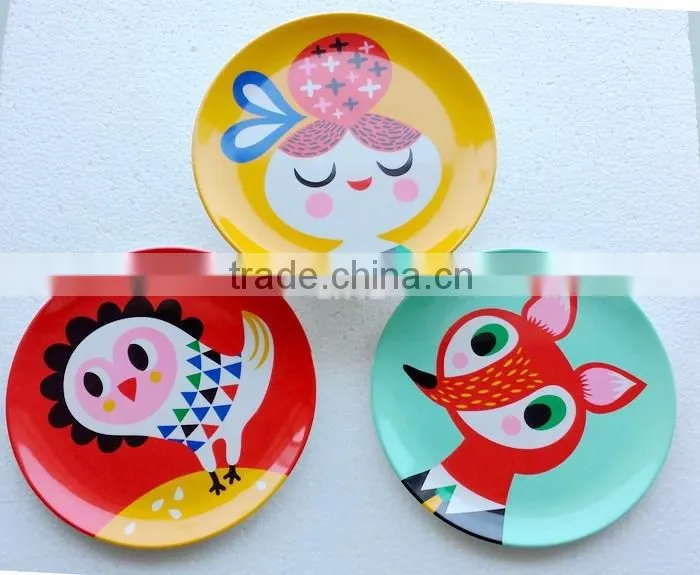 Plastic Melamine Round Plate Dinner/Fruit Plate Owl Printing