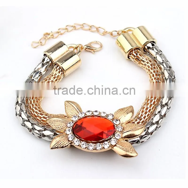 Gold Plated Pendant Statement Crystal Necklace Earrings Bracelet Rings set for Wedding Jewelry