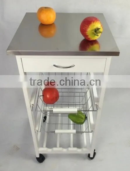 2 tiers storage pine wood hotel trolley room service cart