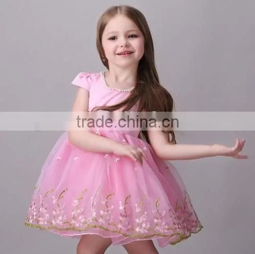 2016 new designs embroidered fashion kids girls dresses Princess flower baby kids party dresses wholesale