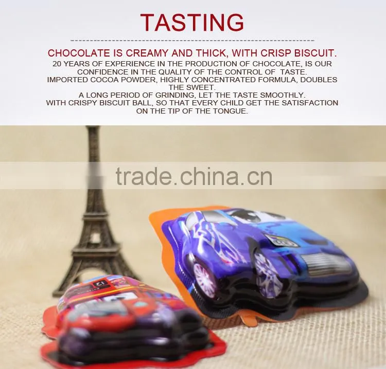colored car shape chocolate with biscuit