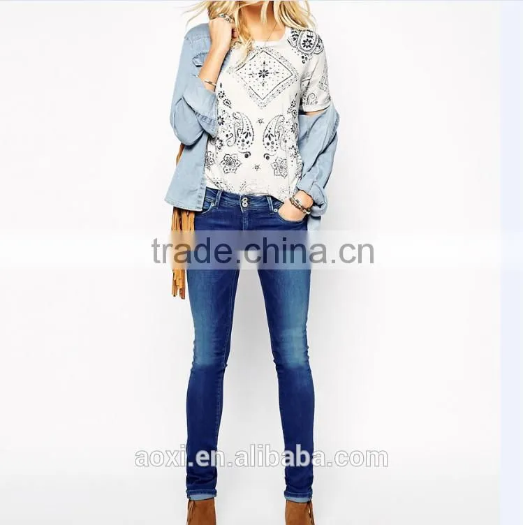 China Manufacturer high quality blue casual cotton blend skinny pants bulk wholesale price of denim girls sexy tight jeans