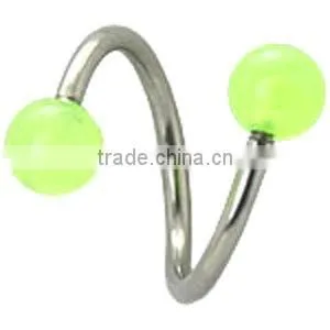 green acrylic eyebrow barbell twister body piericng jewelry