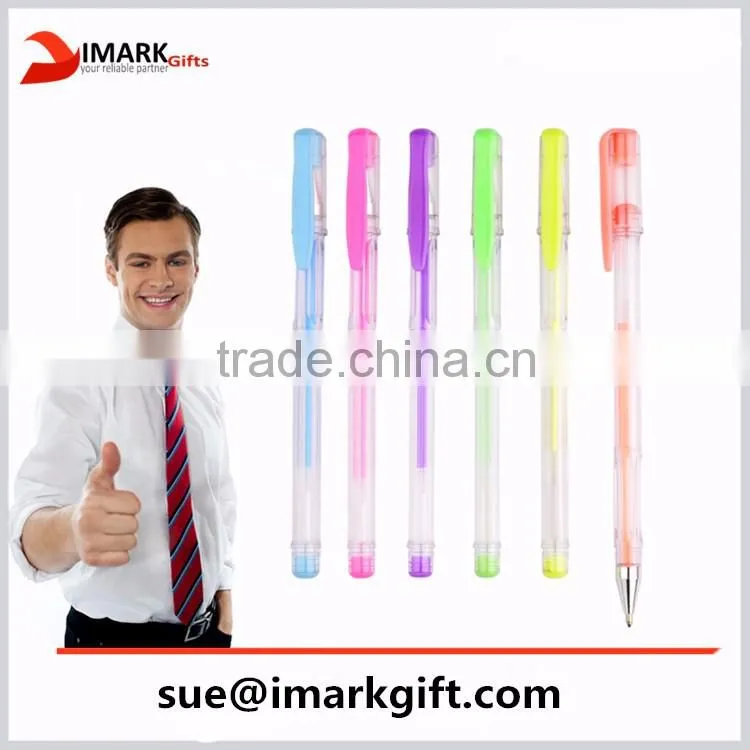 colorful glitter gel ink pen transparent plastic gel pen