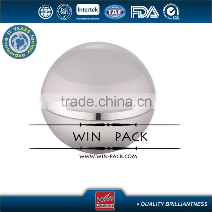 Popular ball shape series bottle, plastic jar, elegant cosmetic bottle with shiny silver rim