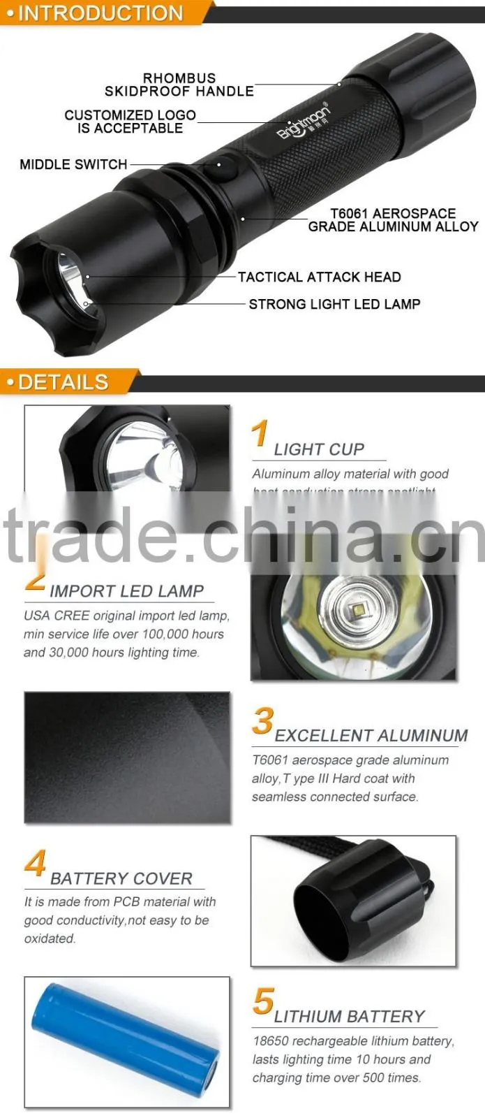 Marine Corps Swat cop army police use tactical super strong light led flashtorch light flashlight