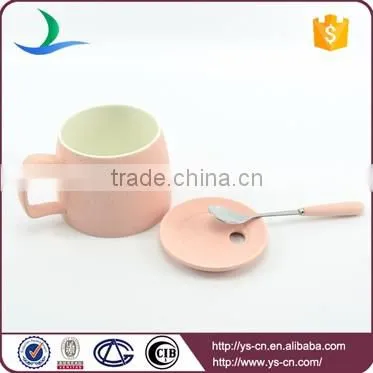 China supplier matt pink porcelain coffee mug with lid and spoon