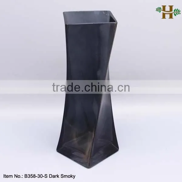 Hebei Factory Square Flower Vase Colored Glass Decorative Vase
