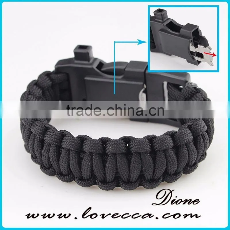 Black multifunctional compass thermometer clasp paracord bracelet