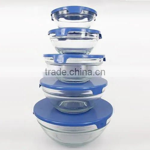 glass bowl /salad glass bowl/Stackable 5pcs glass cooking/food storage bowl set