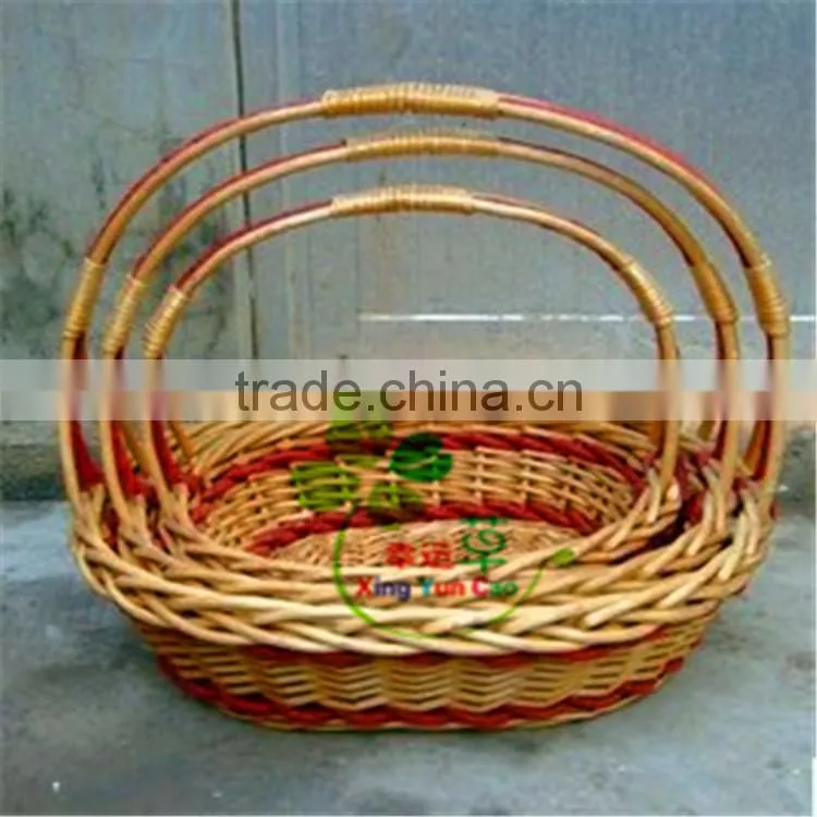 Vintage cheap wicker round gift basket with handle set of 3/ christmas gift basket