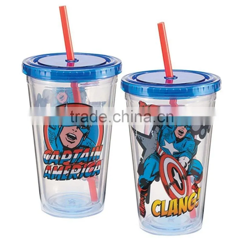 BPA Free plastic cups with straw double wall tumbler - 16OZ