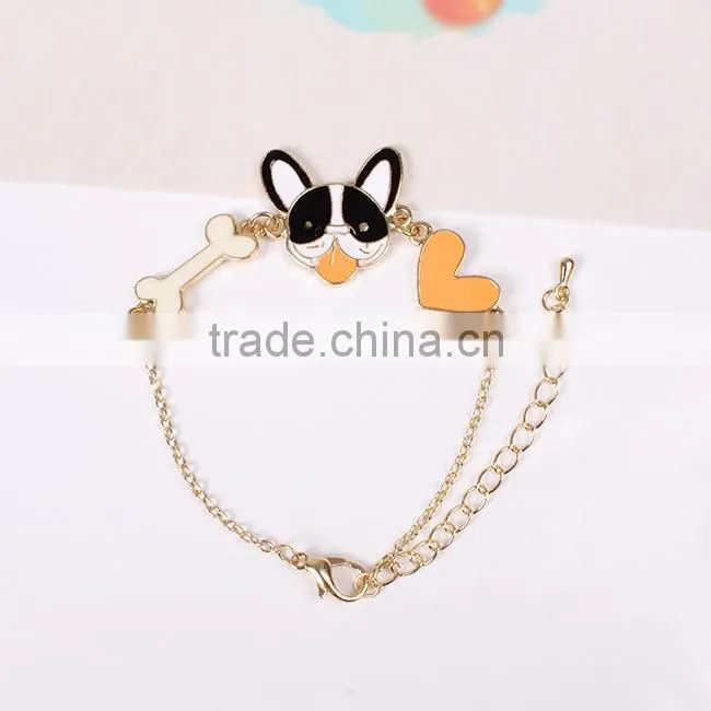 lovely dog bone and heart charms bracelet enamel animal charms bracelet gold chain bracelet