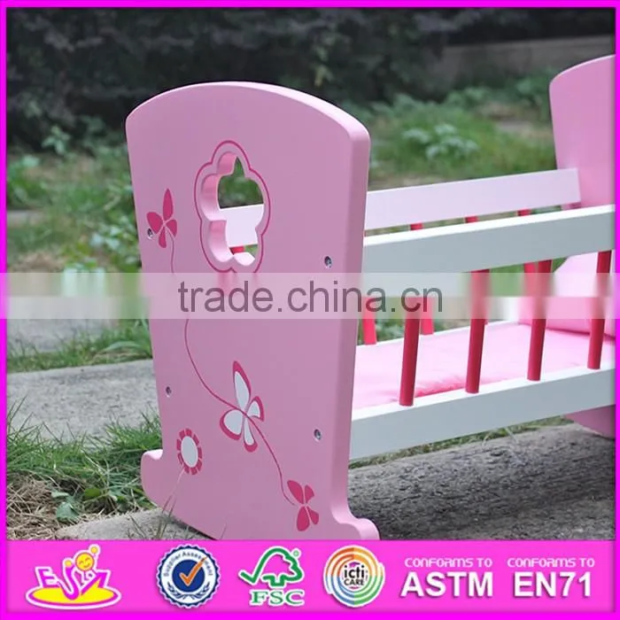 2016 Best design kids wooden toy 18 inch doll bed W06B052