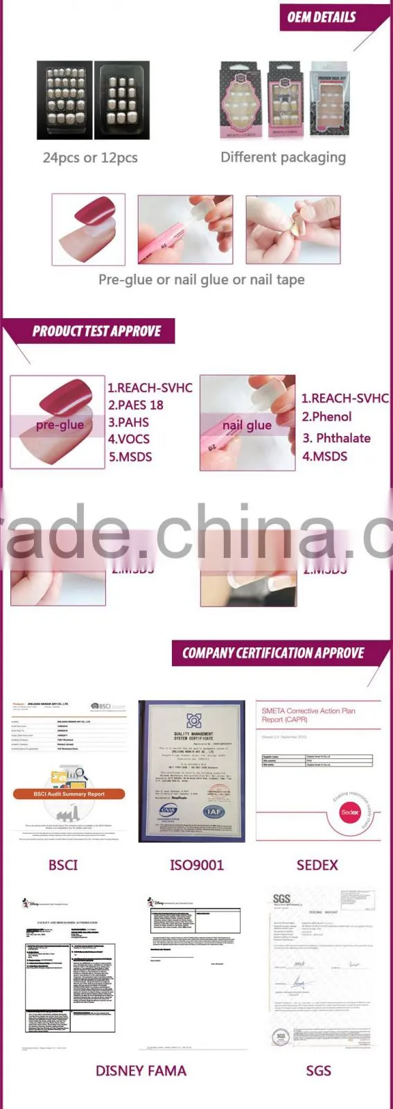 Fashion ABS curved french artificial nail art tips classic 24pcs manicure
