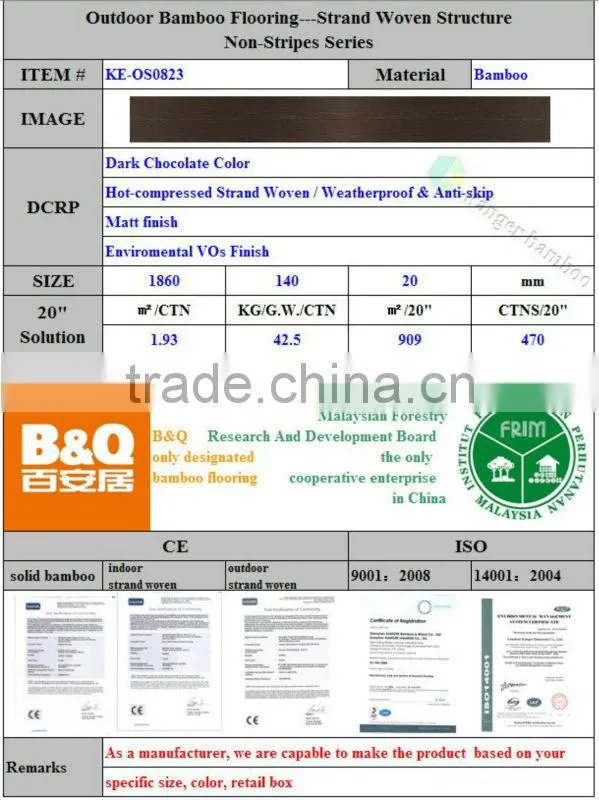 Dard chocolate termite resistant water proof strand woven bamboo decking flooring