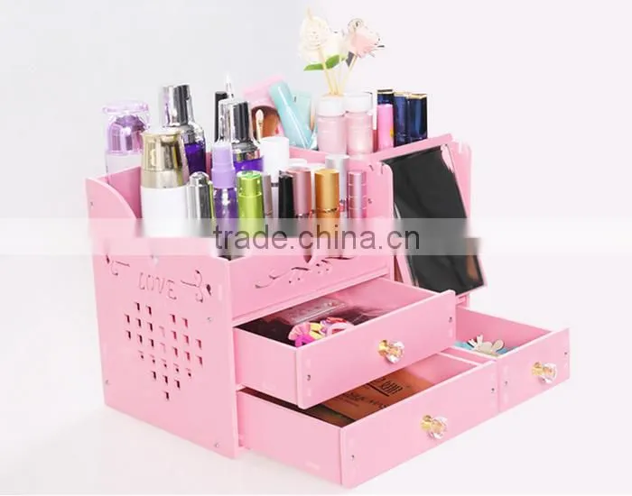 Wood makeup storage organizer box