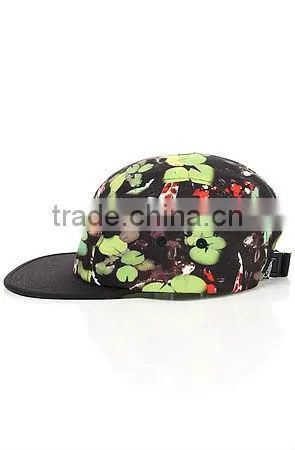 Floral flat brim custom blank adjustable 5 panel flat cap